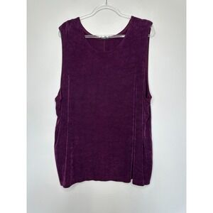 Vtg Vikki Vi Tank Top Shell Size 3X Purple Sleeveless Slinky Liquid Knit